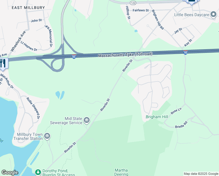 map of restaurants, bars, coffee shops, grocery stores, and more near 255 Riverlin Street in Millbury