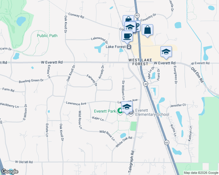 map of restaurants, bars, coffee shops, grocery stores, and more near 1246 West Cascade Court South in Lake Forest