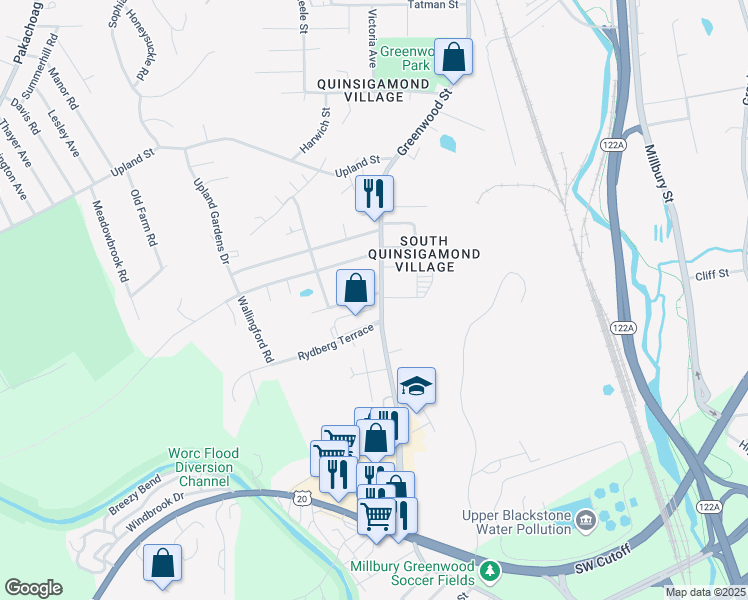 map of restaurants, bars, coffee shops, grocery stores, and more near 278 Greenwood Street in Worcester