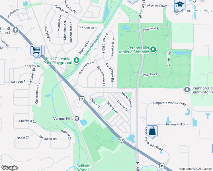 map of restaurants, bars, coffee shops, grocery stores, and more near 208 Lasalle Street in Vernon Hills