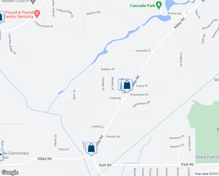 map of restaurants, bars, coffee shops, grocery stores, and more near 2424 Midday Street in Jackson