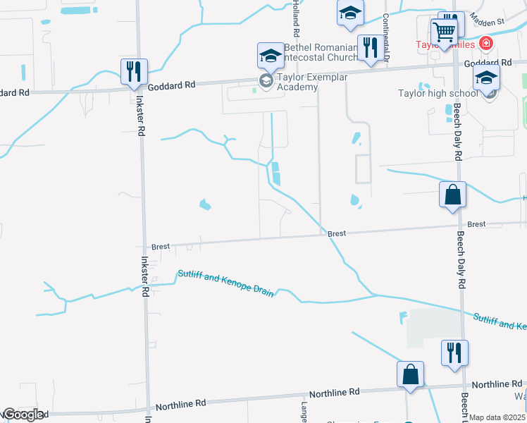 map of restaurants, bars, coffee shops, grocery stores, and more near 11805 Golfcrest Drive in Taylor