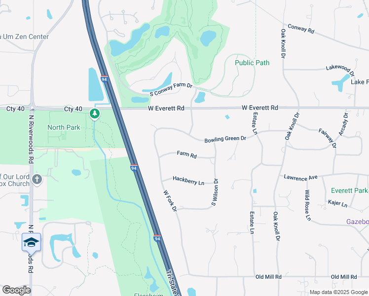 map of restaurants, bars, coffee shops, grocery stores, and more near 1850 Farm Road in Lake Forest