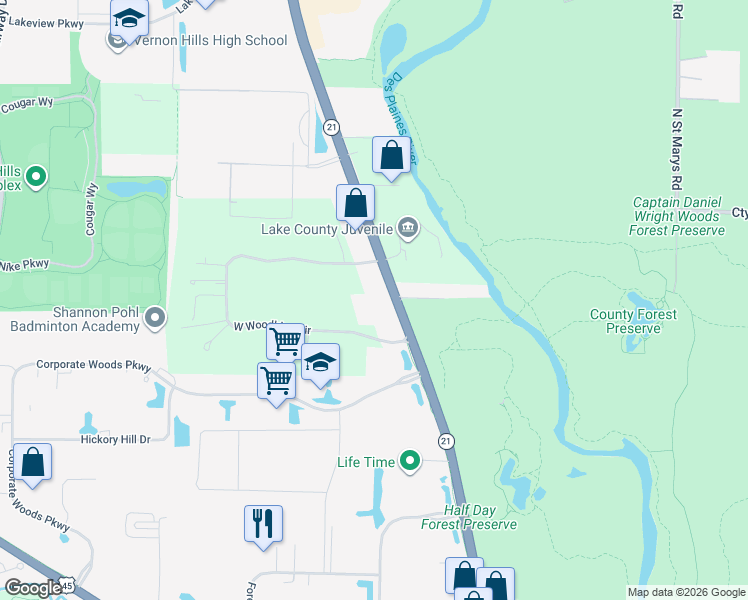map of restaurants, bars, coffee shops, grocery stores, and more near 350 South Milwaukee Avenue in Libertyville