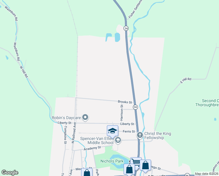 map of restaurants, bars, coffee shops, grocery stores, and more near 82 Brooks Street in Spencer