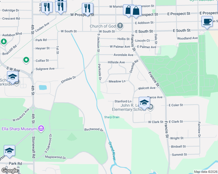 map of restaurants, bars, coffee shops, grocery stores, and more near 2709 Glendale Road in Jackson