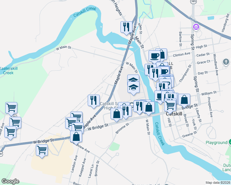 map of restaurants, bars, coffee shops, grocery stores, and more near 50 Division Street in Catskill