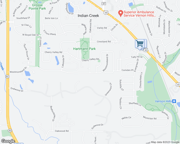 map of restaurants, bars, coffee shops, grocery stores, and more near 605 Westmoreland Drive in Vernon Hills