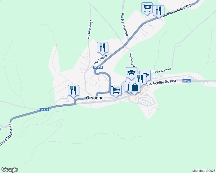 map of restaurants, bars, coffee shops, grocery stores, and more near 65 Strada Statale 538 in Orsogna