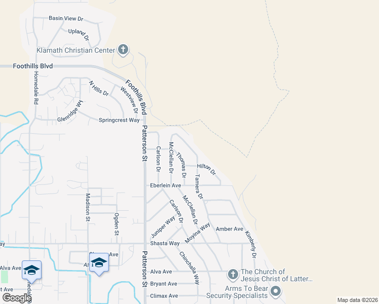 map of restaurants, bars, coffee shops, grocery stores, and more near 1145 Tamera Drive in Klamath Falls