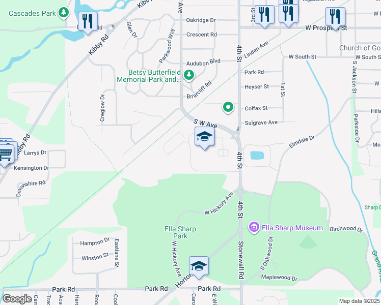 map of restaurants, bars, coffee shops, grocery stores, and more near 2400 4th Street in Jackson