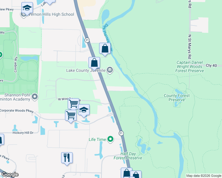 map of restaurants, bars, coffee shops, grocery stores, and more near 350 South Milwaukee Avenue in Libertyville