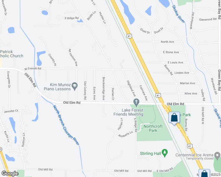 map of restaurants, bars, coffee shops, grocery stores, and more near 1155 Breckenridge Avenue in Lake Forest
