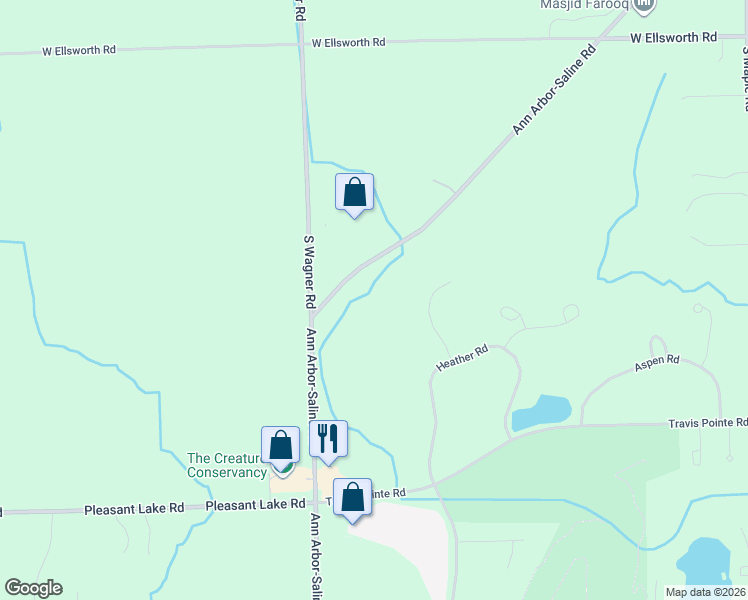 map of restaurants, bars, coffee shops, grocery stores, and more near 4441 Ann Arbor-Saline Road in Ann Arbor