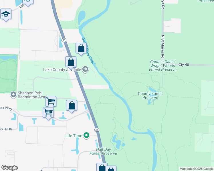 map of restaurants, bars, coffee shops, grocery stores, and more near 425 Benjamin Drive in Vernon Hills