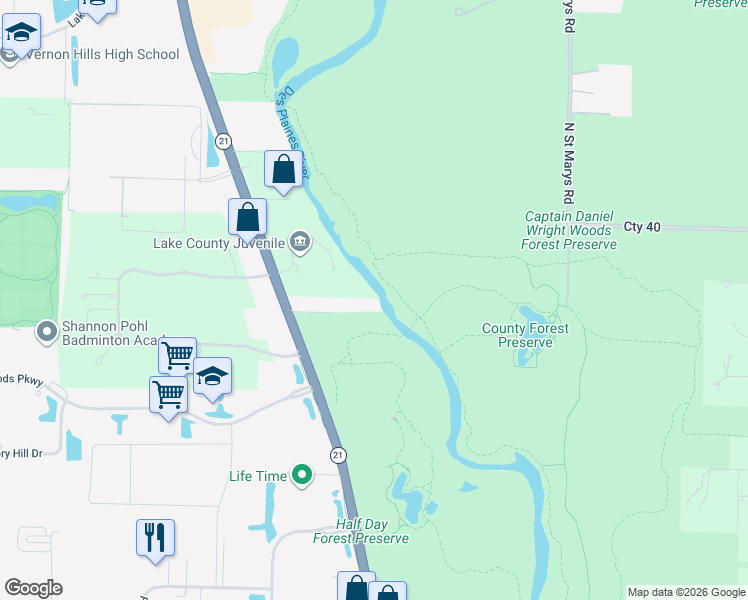 map of restaurants, bars, coffee shops, grocery stores, and more near 24589 North Milwaukee Avenue in Vernon Hills
