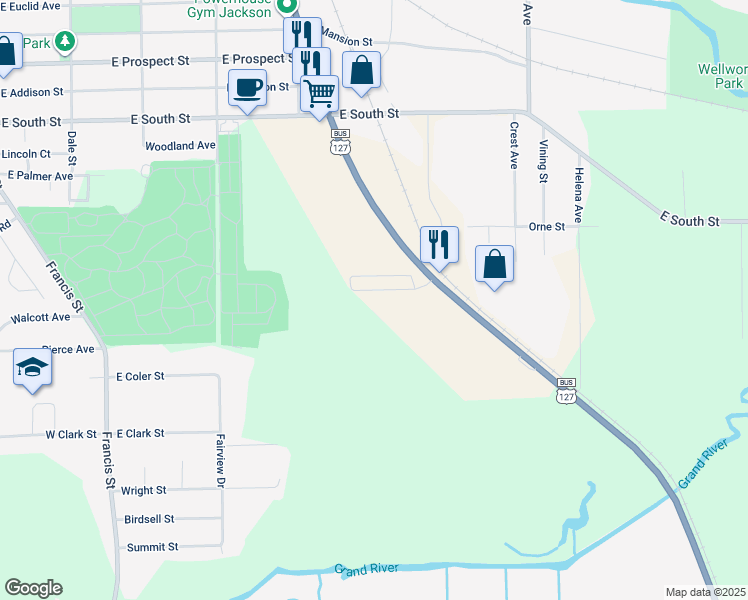 map of restaurants, bars, coffee shops, grocery stores, and more near 2240 Brooklyn Road in Jackson