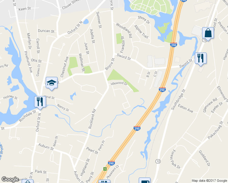 map of restaurants, bars, coffee shops, grocery stores, and more near 6 Maria Avenue in Auburn
