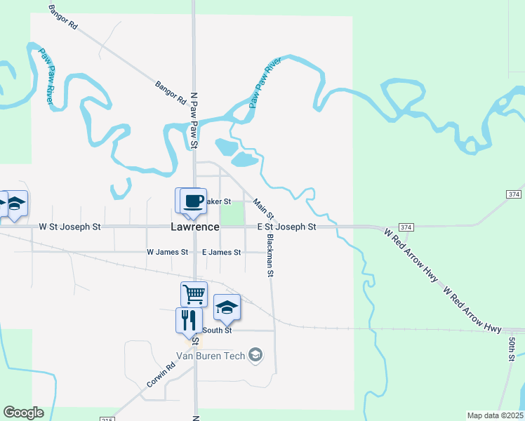 map of restaurants, bars, coffee shops, grocery stores, and more near 319 Main Street in Lawrence