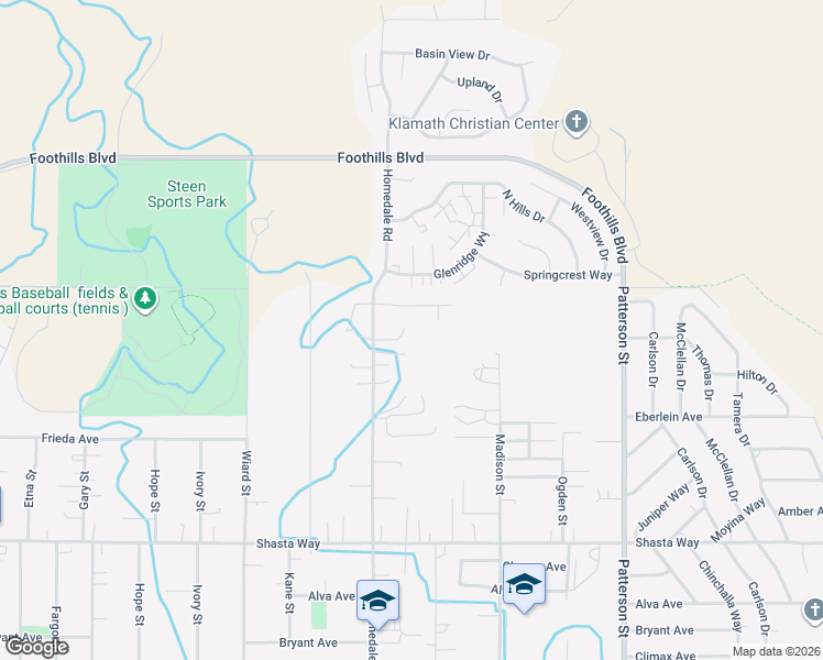 map of restaurants, bars, coffee shops, grocery stores, and more near 1017 Homedale Road in Klamath Falls