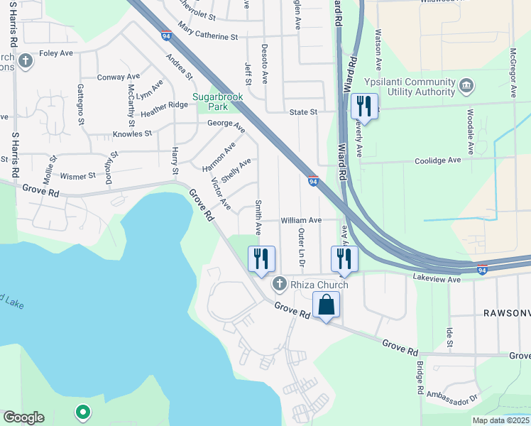map of restaurants, bars, coffee shops, grocery stores, and more near 1760 Smith Street in Ypsilanti