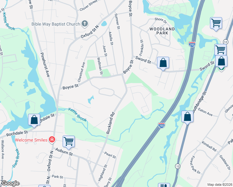 map of restaurants, bars, coffee shops, grocery stores, and more near 119 Rockland Road in Auburn