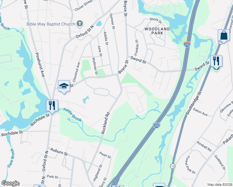 map of restaurants, bars, coffee shops, grocery stores, and more near 119 Rockland Road in Auburn