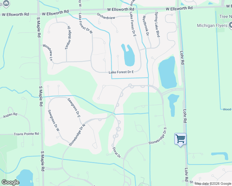map of restaurants, bars, coffee shops, grocery stores, and more near 1961 Bay Hill Court in Ann Arbor
