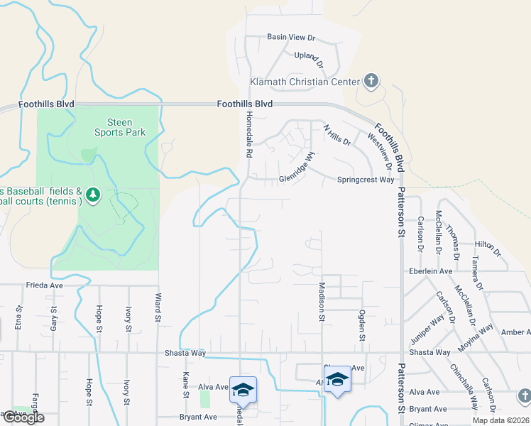 map of restaurants, bars, coffee shops, grocery stores, and more near 1017 Homedale Road in Klamath Falls
