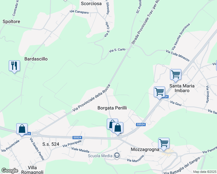 map of restaurants, bars, coffee shops, grocery stores, and more near 21 Via Perilli in Provincia di Chieti
