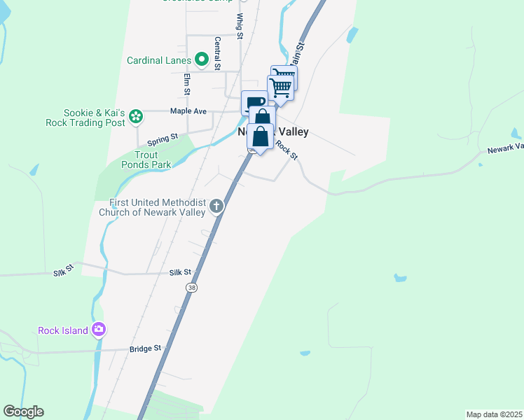 map of restaurants, bars, coffee shops, grocery stores, and more near 55 South Main Street in Newark Valley