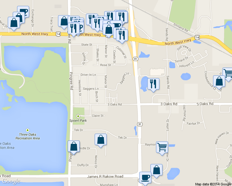 map of restaurants, bars, coffee shops, grocery stores, and more near 749 Golden Oak Lane in Crystal Lake