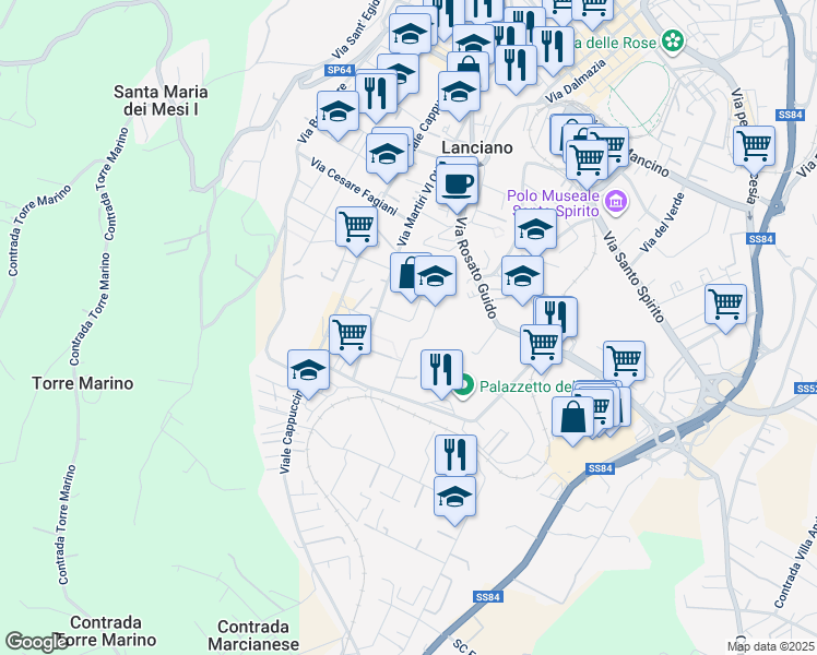 map of restaurants, bars, coffee shops, grocery stores, and more near 49 Via Alberto Barrella in Lanciano