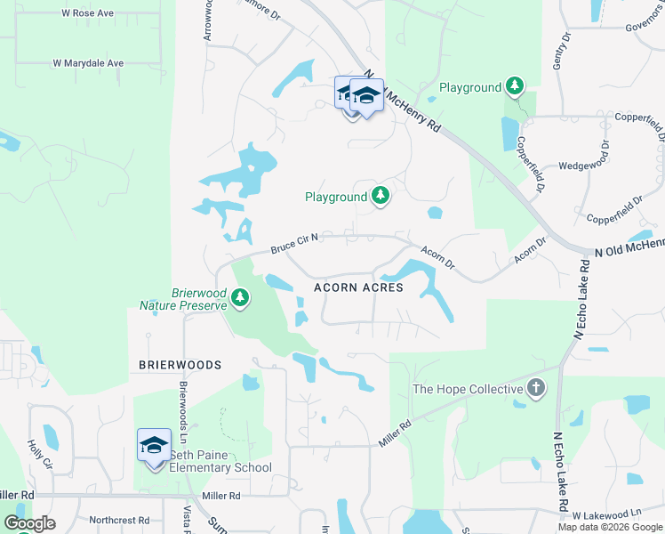 map of restaurants, bars, coffee shops, grocery stores, and more near 5 Bruce Circle South in Hawthorn Woods