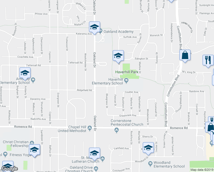 map of restaurants, bars, coffee shops, grocery stores, and more near Haverhill Avenue in Portage