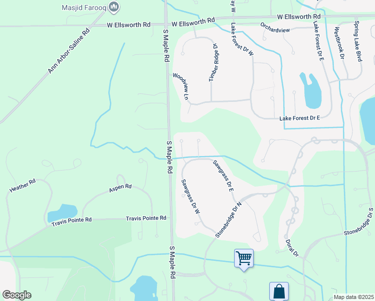 map of restaurants, bars, coffee shops, grocery stores, and more near 4500 Augusta Court in Ann Arbor