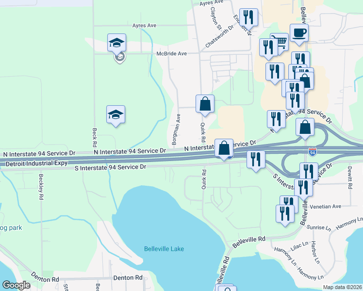 map of restaurants, bars, coffee shops, grocery stores, and more near 11167 Borgman Avenue in Belleville