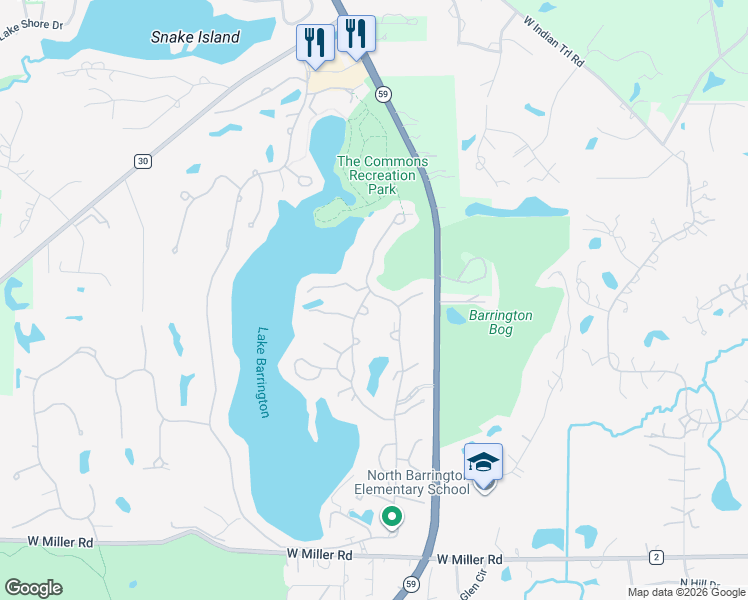 map of restaurants, bars, coffee shops, grocery stores, and more near 571 Old Barn Road in Lake Barrington