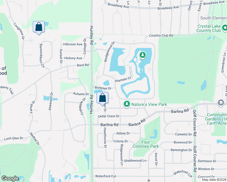 map of restaurants, bars, coffee shops, grocery stores, and more near 1115 Boneset Drive in Crystal Lake