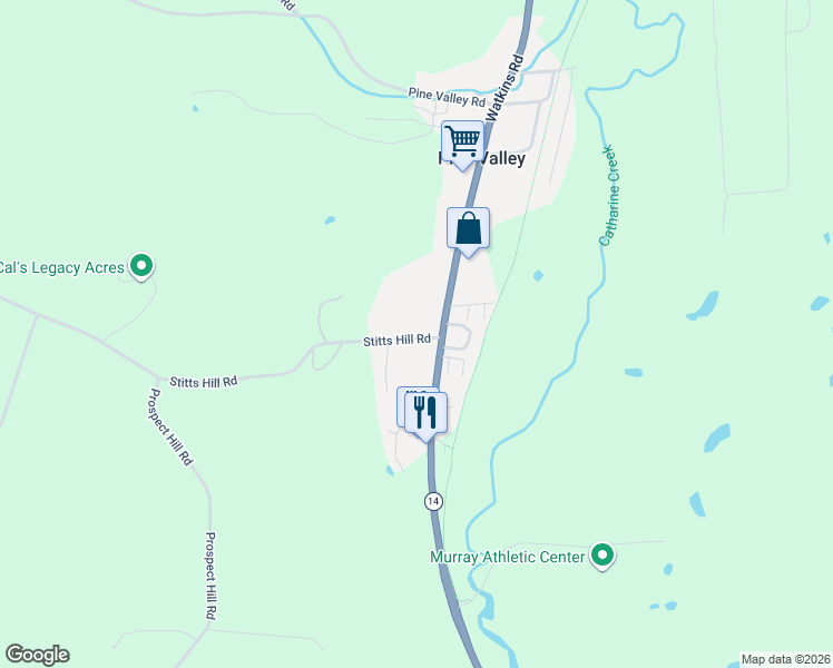 map of restaurants, bars, coffee shops, grocery stores, and more near 3587 Watkins Rd in Pine Valley