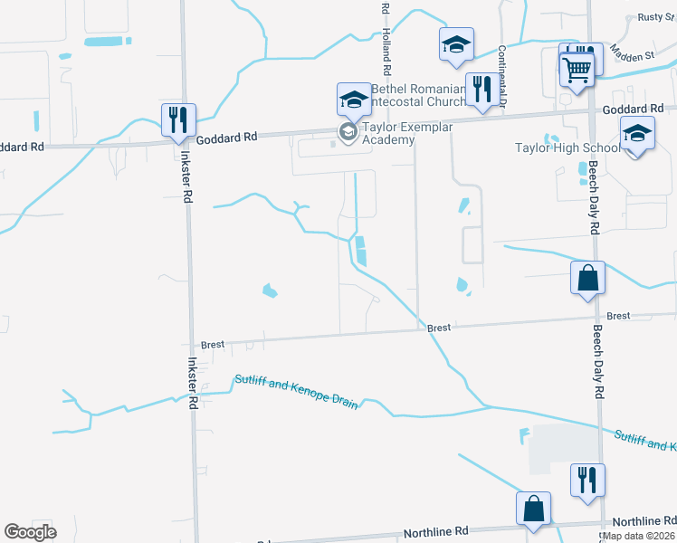 map of restaurants, bars, coffee shops, grocery stores, and more near 11031 Golfcrest Dr in Taylor