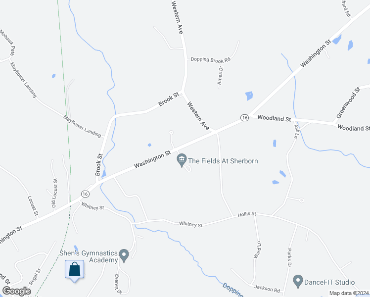 map of restaurants, bars, coffee shops, grocery stores, and more near 247 Washington Street in Sherborn