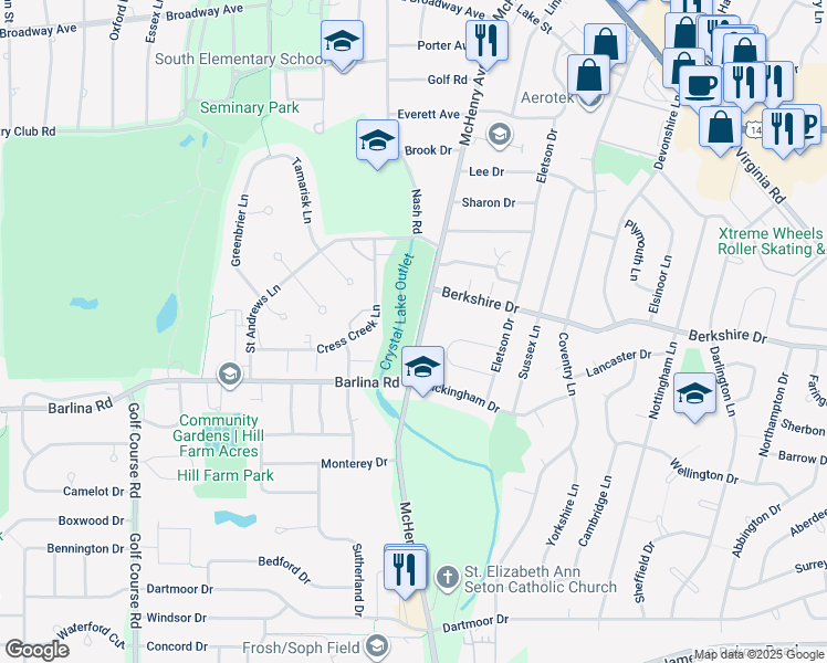map of restaurants, bars, coffee shops, grocery stores, and more near 746 McHenry Avenue in Crystal Lake