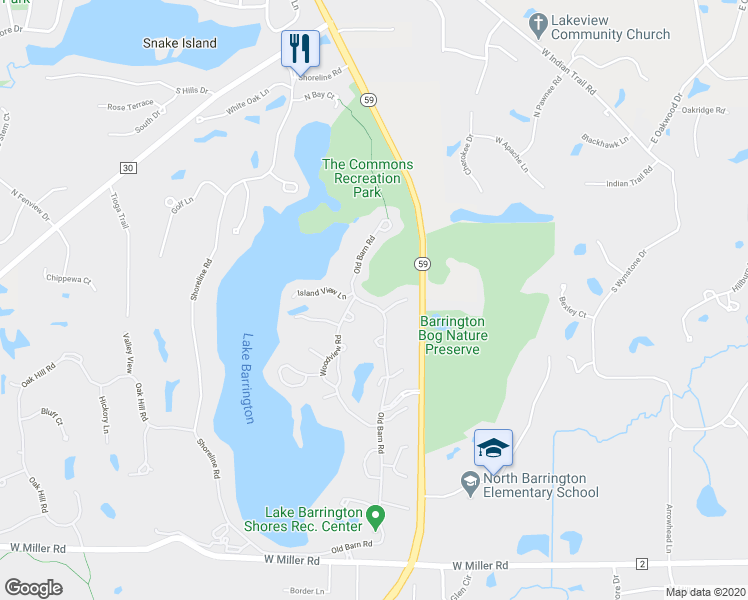 map of restaurants, bars, coffee shops, grocery stores, and more near 571 Old Barn Road in Lake Barrington