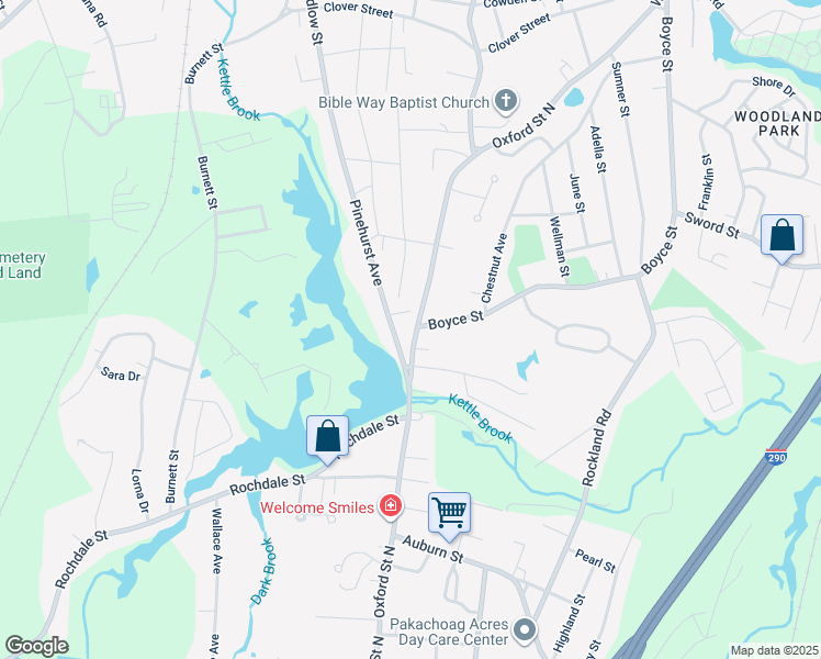 map of restaurants, bars, coffee shops, grocery stores, and more near 102 Oxford Street North in Auburn