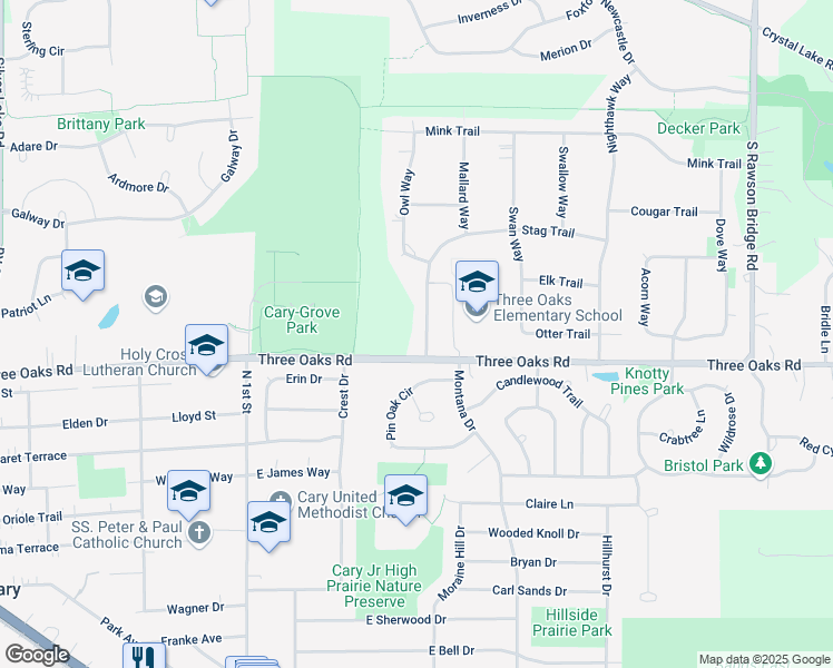 map of restaurants, bars, coffee shops, grocery stores, and more near 7405 Mallard Way in Cary