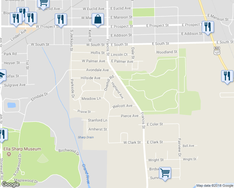 map of restaurants, bars, coffee shops, grocery stores, and more near 2620 Highland Avenue in Jackson