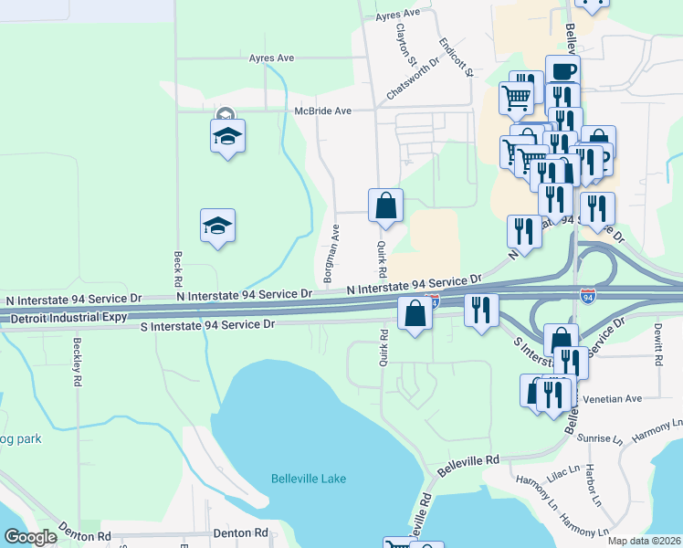 map of restaurants, bars, coffee shops, grocery stores, and more near 11167 Borgman Ave in Belleville