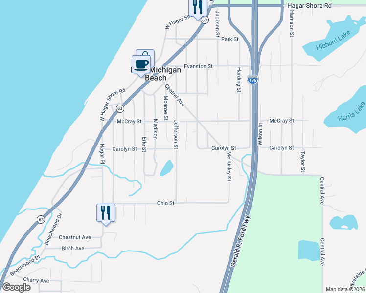 map of restaurants, bars, coffee shops, grocery stores, and more near 5998 Lincoln Street in Coloma