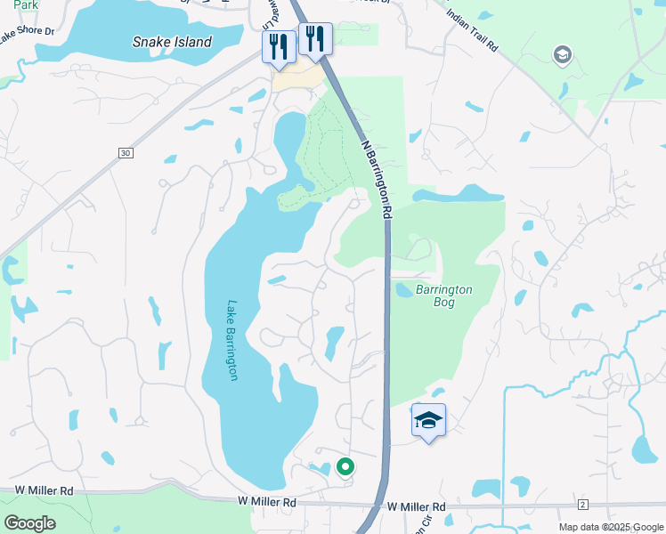 map of restaurants, bars, coffee shops, grocery stores, and more near 571 Old Barn Road in Lake Barrington
